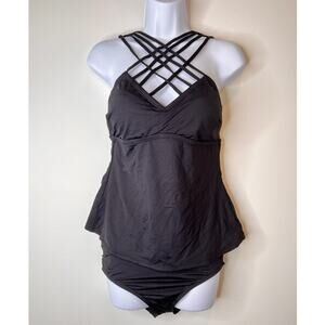 Kenneth Cole Solid Black Sexy Strappy Tankini Set Sz Sm Tummy Toner
